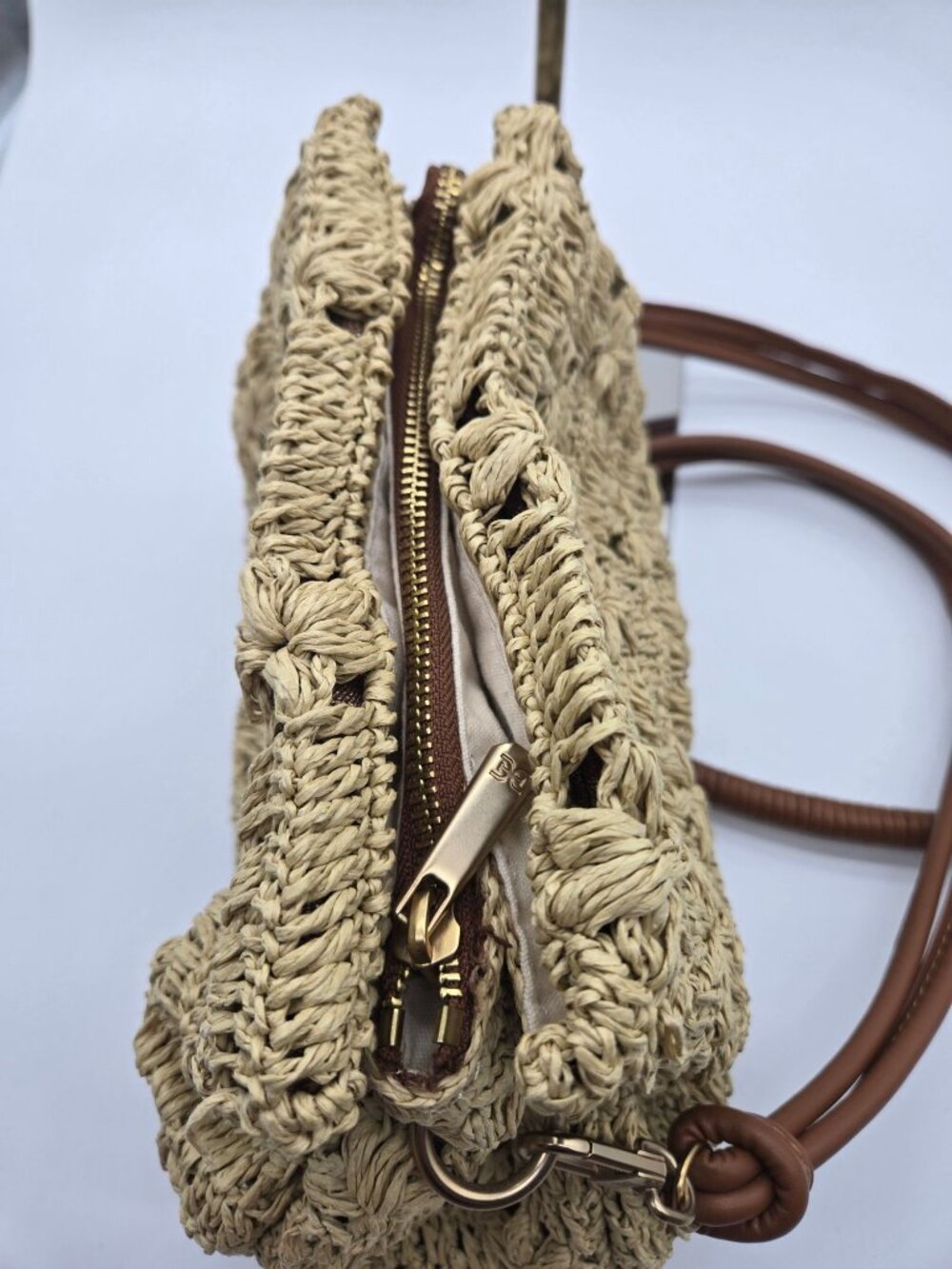 SAM EDELMAN Shoulder Bag Layla 3-Compartment Floral Raffia Natural Leather Trim - Picture 8 of 10